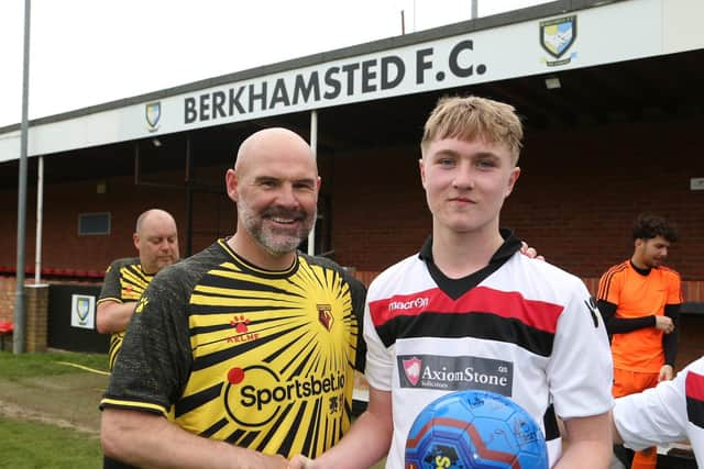 Tommy Mooney with man of the match Charlie Payne