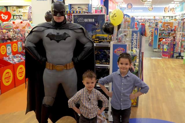 Klaes and Ruiss met Batman at The Entertainer store in Hemel Hempstead
