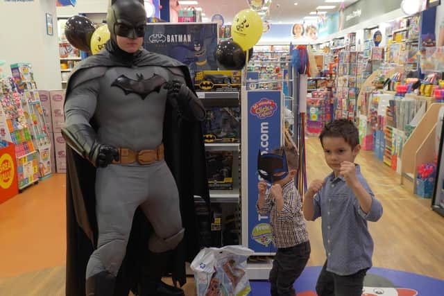 Klaes and Ruiss met Batman at The Entertainer store in Hemel Hempstead