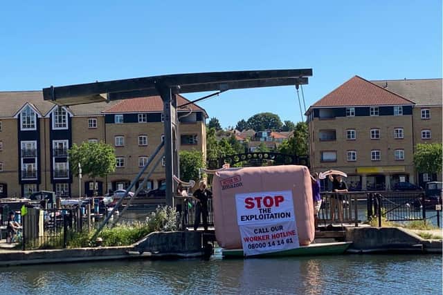 Campaigners floated a giant inflatable box in Aspley Marina, in Hemel Hempstead, today