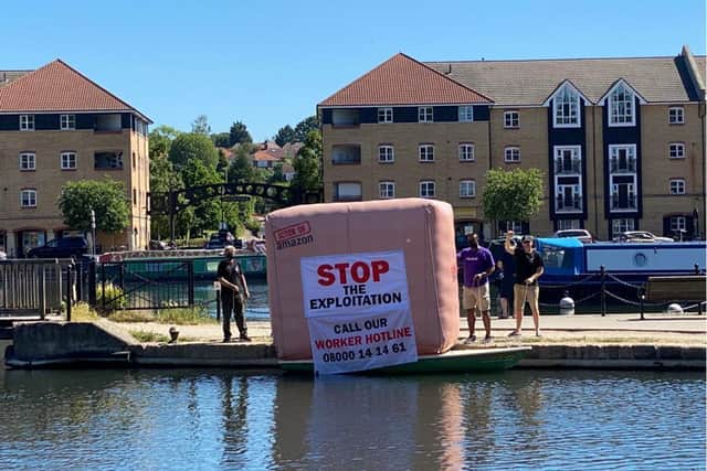 Campaigners floated a giant inflatable box in Aspley Marina, in Hemel Hempstead, today