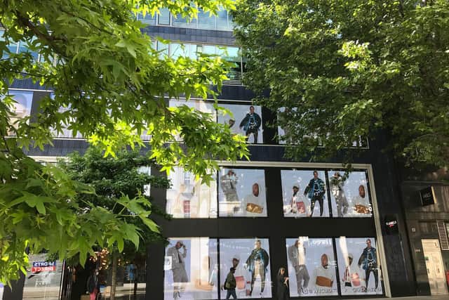 Angela's work on the outside of the Flannels store on Oxford Street in London