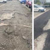 The road before and after the remedial works were carried out