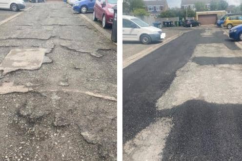 The road before and after the remedial works were carried out