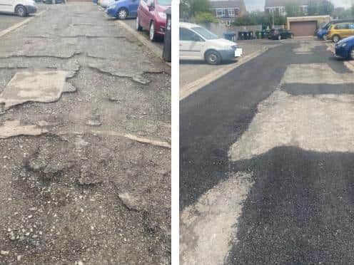 The road before and after the remedial works were carried out