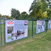 Dacorum Heritage Trust in partnership with Dacorum Borough Council, have installed a series of banners on the railings of the splash park in Gadebridge Park