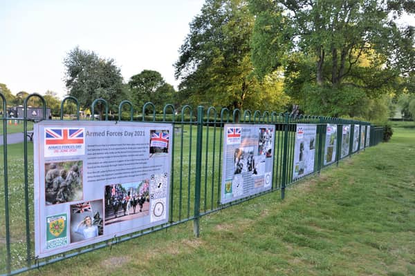 Dacorum Heritage Trust in partnership with Dacorum Borough Council, have installed a series of banners on the railings of the splash park in Gadebridge Park