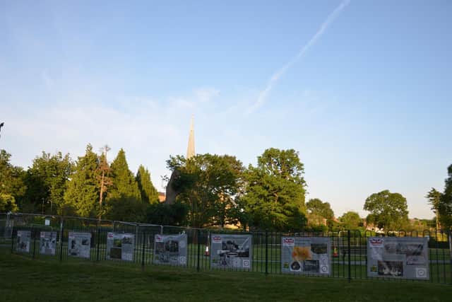 Dacorum Heritage Trust in partnership with Dacorum Borough Council, have installed a series of banners on the railings of the splash park in Gadebridge Park