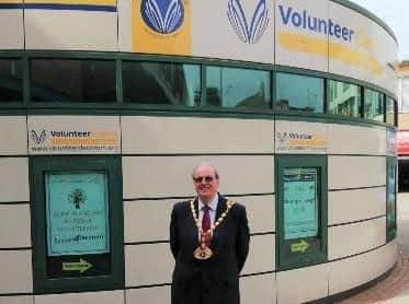 Mayor of Dacorum, Cllr Stewart Riddick, outside the Volunteer Centre