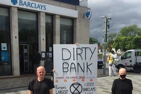Martin and Sue outside Barclays in Hemel