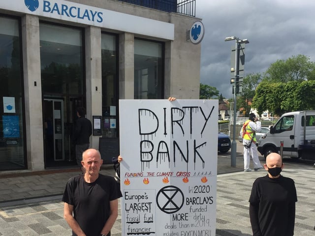 Martin and Sue outside Barclays in Hemel