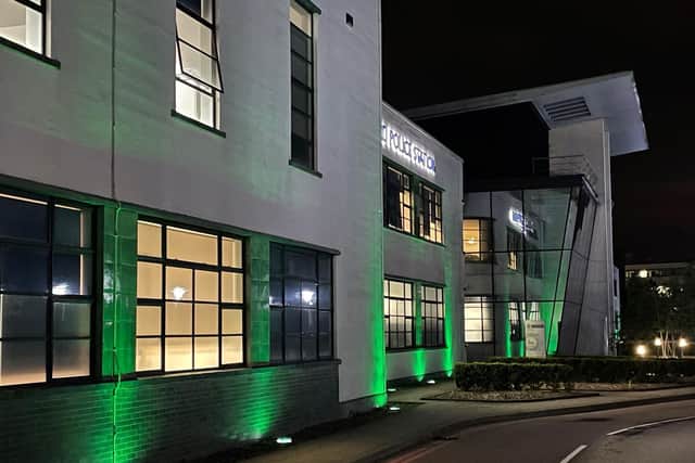 Hatfield Police Station lit up green