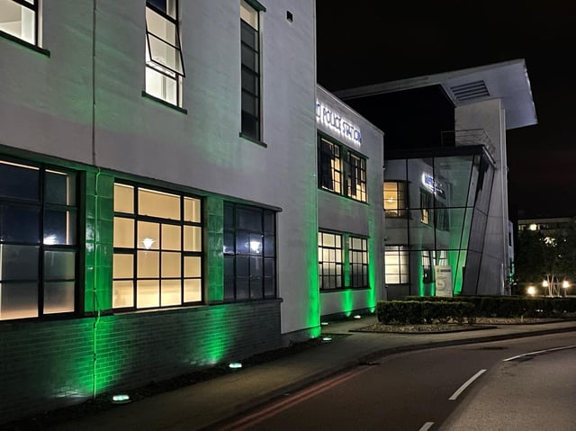 Hatfield Police Station lit up green