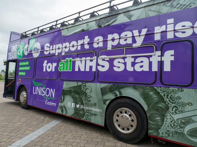 A NHS pay bus is touring the East of England