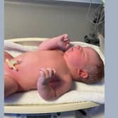 Mason was born at Watford General Hospital weighing 11lb 5oz