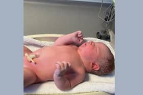 Mason was born at Watford General Hospital weighing 11lb 5oz