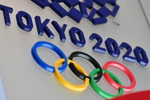 The logo for the Tokyo 2020 Olympic Games is seen in Tokyo on March 15, 2020. (Photo by CHARLY TRIBALLEAU/AFP via Getty Images)