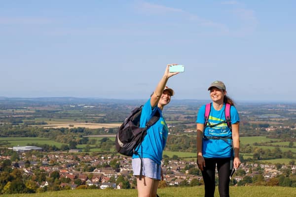 Alice and Victoria stop for a panoramic selfie at Whiteleaf Cross at a previous event (C) Rennie Grove