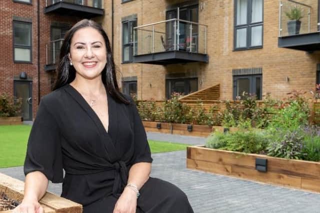 Samantha Gray outside her new home at Bellway’s Apsley Quay in Hemel Hempstead
