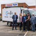 L-R: Steve Rogers (dot com Manager, Hemel Hempstead), Emma Elston (Fleet manager, Tesco), Tricia Glenister (Tesco Community Champion, Hemel Hempstead), Collett McKinley (Changing Lives Forever), Phil McKinley (Changing Lives Forever) and Eileen Cannon (Community Coordinator, FareShare)