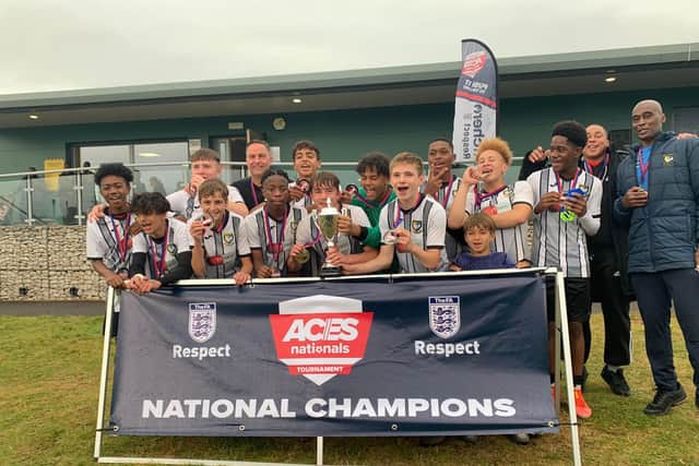 Berkhamsted FC’s under-15 team celebrate their brilliant success at the ACES Nationals in Nottingham