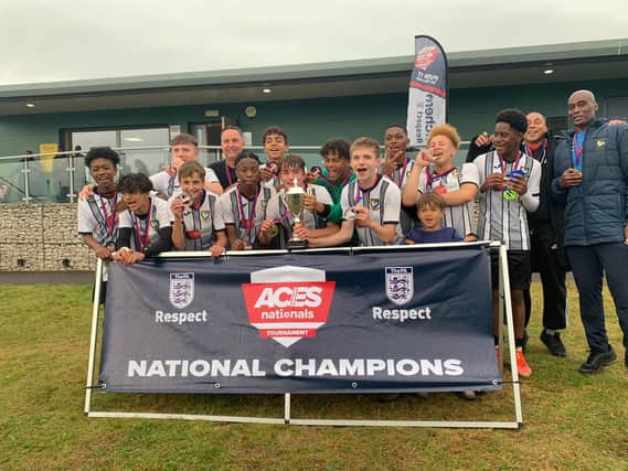 Berkhamsted FC’s under-15 team celebrate their brilliant success at the ACES Nationals in Nottingham