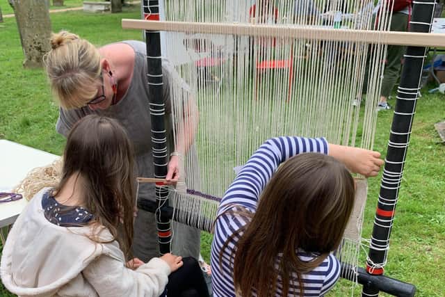 Children enjoyed weaving