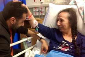 TJ with his mum Rashpal in hospital