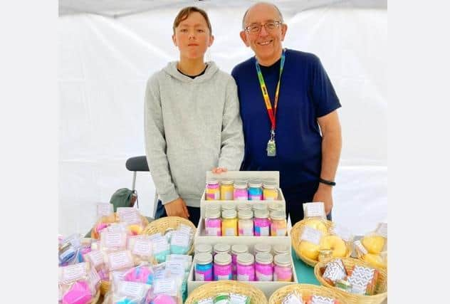 Archie and his grandad at one of the stalls