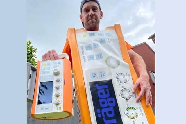 Kieran will attempt to break Guinness World Record for fastest London Marathon dressed as piece of medical equipment