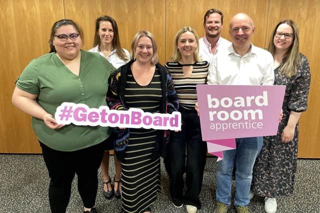 (L-R) Jennifer McMahon, Veronika Toth, Becky Reid, Lou Welham, Fred Sworder, Rodrigo Voss, Nicola Ch