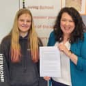 Year 10 pupil Hermione with Victoria Collins MP
