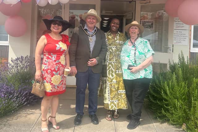 Myla Arceno, the former Mayor of Stevenage (2023/2024) with The Deputy Mayor of Stevenage, Councillor Lloyd Briscoe and colleagues at HC-One Woodland View’s Care Home Open Week celebrations
