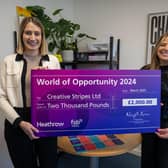 Lydia Berman (right), founder of Creative Stripes, is awarded a £2,000 Heathrow World of Opportunity grant for her neurodiverse-friendly Mapper Cards.