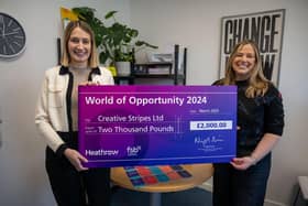 Lydia Berman (right), founder of Creative Stripes, is awarded a £2,000 Heathrow World of Opportunity grant for her neurodiverse-friendly Mapper Cards.