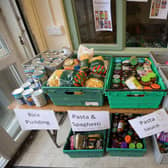 Pictured: Crates of food seen at a foodbank sorting hub.