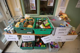 Pictured: Crates of food seen at a foodbank sorting hub.