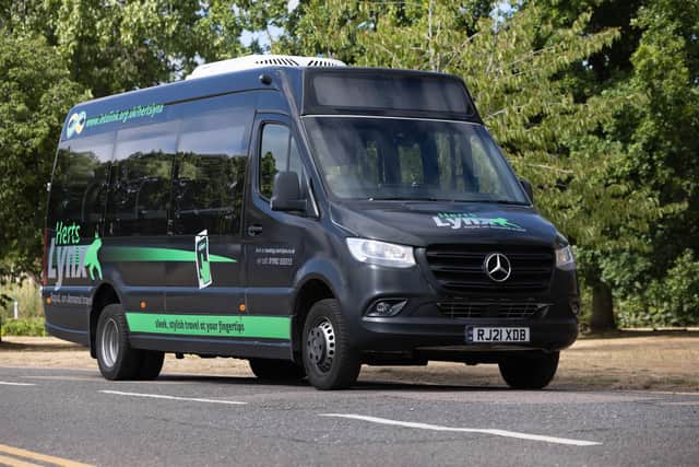 A HertsLynx bus on the road