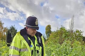 A police officer discovering a knife in Hemel Hempstead
