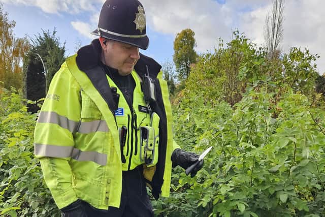 A police officer discovering a knife in Hemel Hempstead