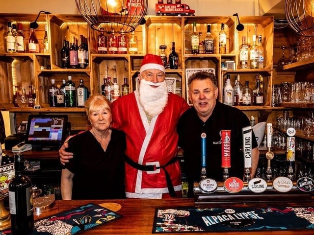 Santa with Gary and Karen , Landlord and landlady of Martin Pond