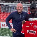 Mark Jones with one of his new signings, Godfrey Poku.