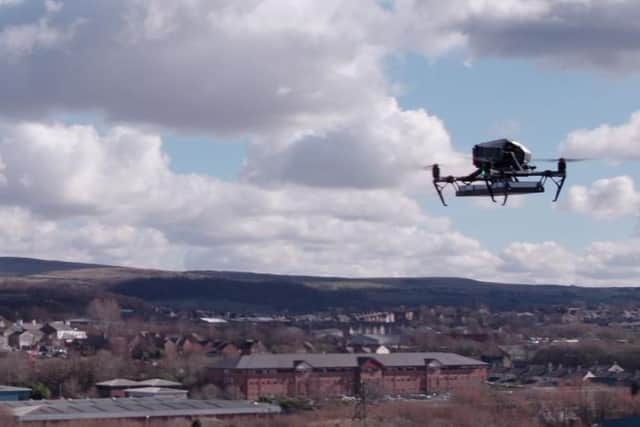 Holland's drone pie in the sky winging its way to a customer (photo: Ben Frith)