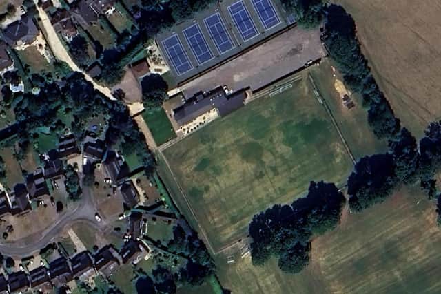 An aerial view of Bovingdon FC's Green Lane ground. Credit: Google Maps.