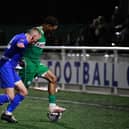 Action from Hemel's defeat at Aveley on Monday. Photo: HHTFC.