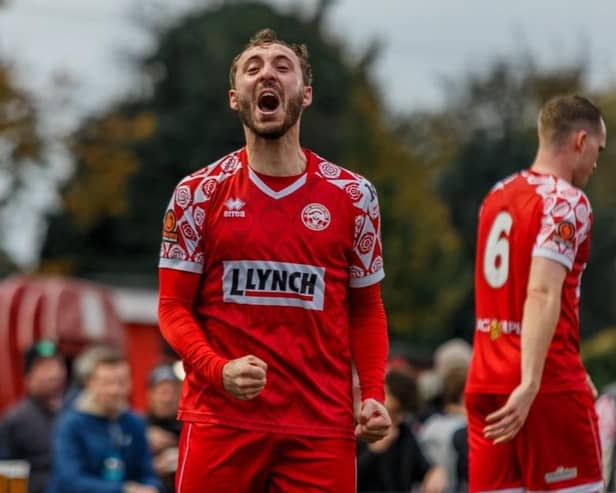 Joe Iaciofano celebrates his goal. Photo: Jemma Sear/HHTFC.