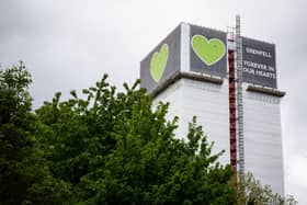 The covered structure of Grenfell Tower in London Photo by Leon Neal/Getty Images