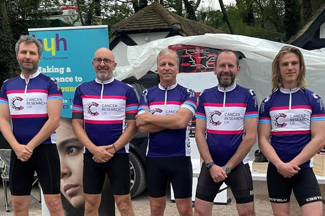 Will Jackson-Moore (second from right) will cycle with Jerry Scagell from Aldbury, Simon Abrahams and James Lumpkin.