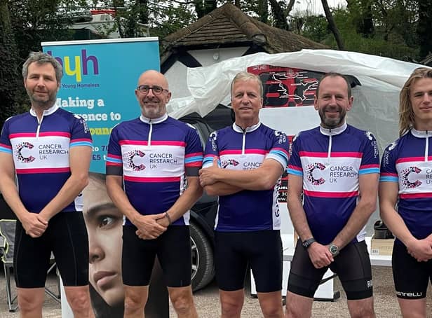 Will Jackson-Moore (second from right) will cycle with Jerry Scagell from Aldbury, Simon Abrahams and James Lumpkin.