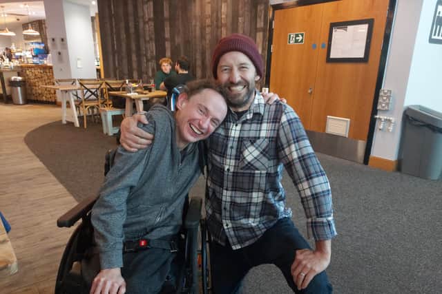 David Richardson (left) meeting ex-snowboarder, Ed Leigh.